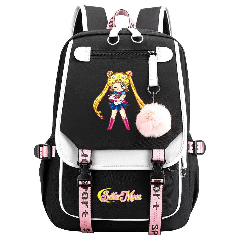 Neuer Anime Sailor Moon USB-Schulrucksack für Teenager, Damen- und Herrenmodell, Gurtband-Klapprucksack