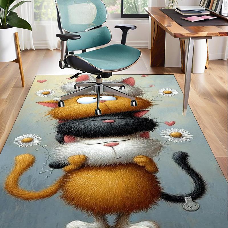 Black Cat In Sunflower Town Office Rug Chair Mat, Game Carpet, Suitable for Front Door, Bedroom, Living Room, Desk, Holiday Gift