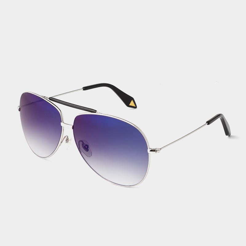 

European and American style metal double-bridge aviator sunglasses with gradient two-tone lenses, fashionable and trendy UV protection sunglasses Silver frame/Gradient Blu