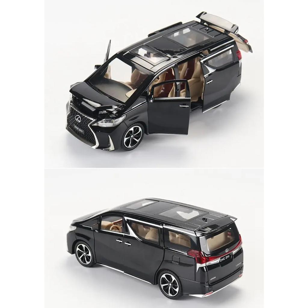 1/24 Lexus LM300H MPV Van Diecast Toy Car Model Miniature Pull Back Sound & Light Doors Openable Collection Gift for Boy Kid