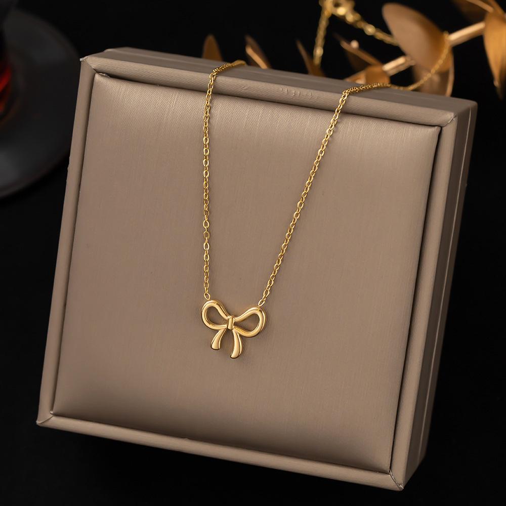 

New Punk Tiny Bowknot Pendant For Women Gold Color Stainless Steel Choker Chain Necklace Female Jewelry Christmas Gift 45cm