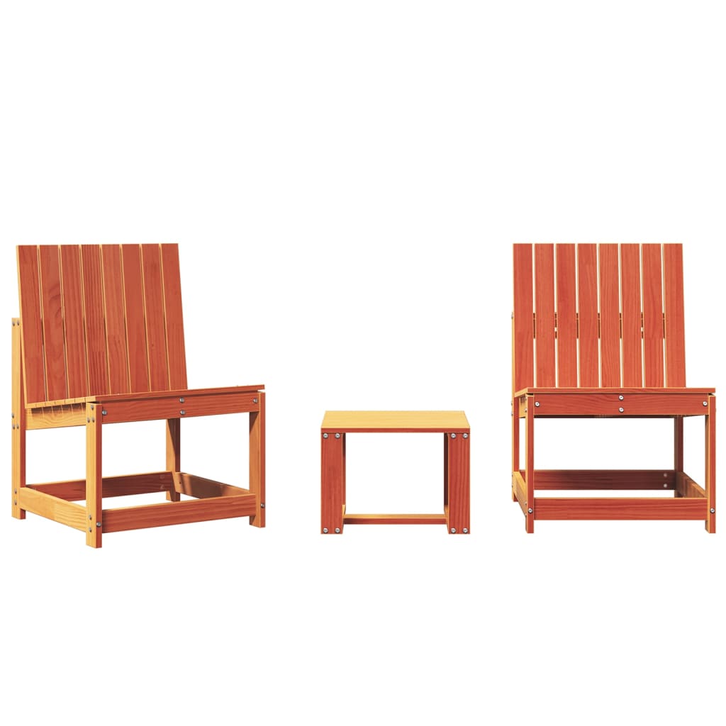 3 Piece Garden Lounge Set Wax Brown Solid Pine Wood