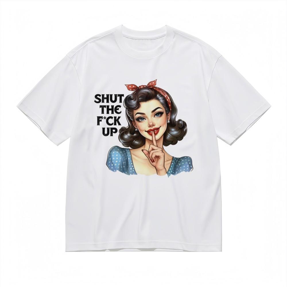 

Women s T-shirt With Sassy Vintage Lady Graphic Unisex White 100% Cotton Top USA XL