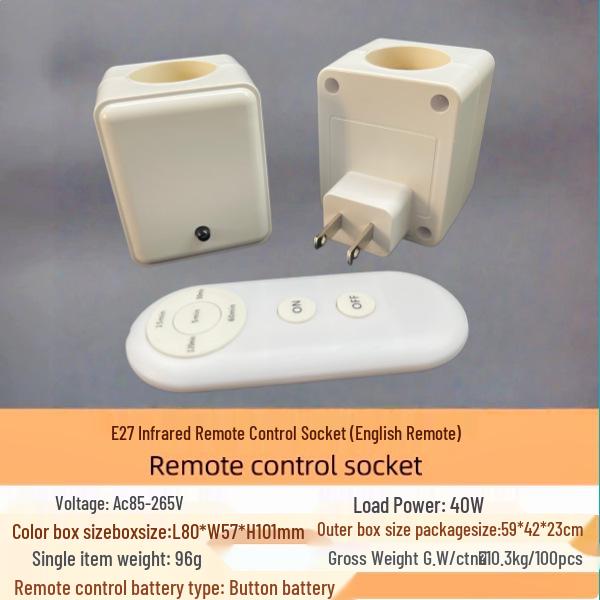E27 Wireless Remote Control Lamp Holder – No Wiring Needed, Ideal for Bedtime Use, Remote-Controlled Light Socket