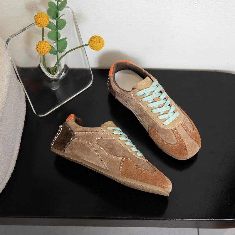 Fashion Leather Square Head Women's Autumn New Color Matching Lace-up Flat Bottom Casual Sports Shoes
