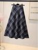 Maillard Retro Plaid Wool A-Line Skirt - Women's Mid-Length for Autumn/Winter