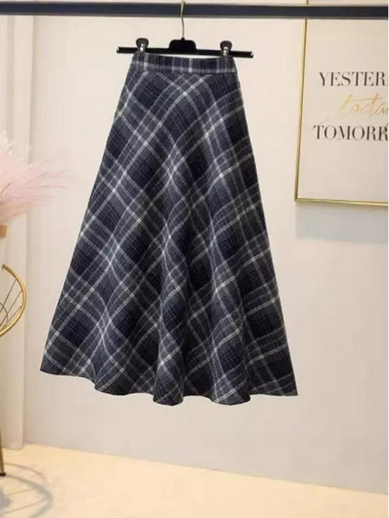 Maillard Retro Plaid Wool A-Line Skirt - Women's Mid-Length for Autumn/Winter