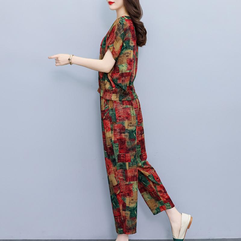 Plus Size Two Piece Sets Female Loose Elegant Pants and Blouse Set