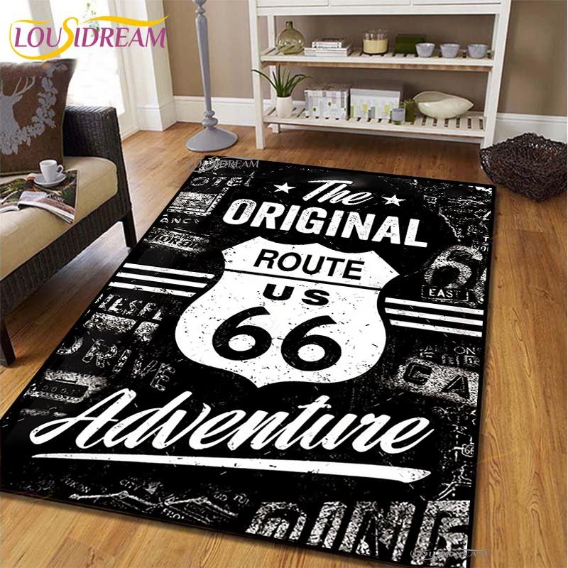 Route66 Motorcycle Carpet for Living Room Bedroom Rugs Kitchen Kids Door Unslip Floor Mats Birthday gift photography props Rug