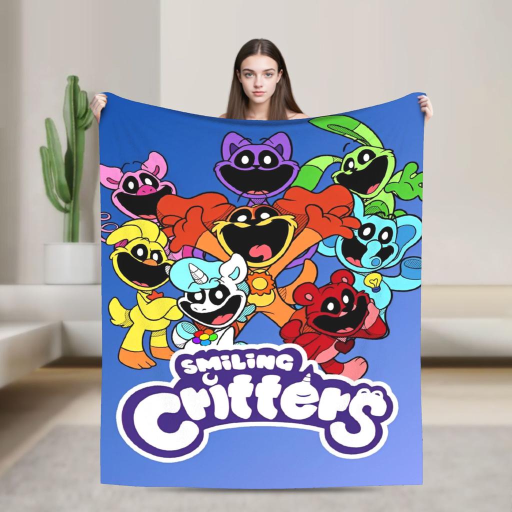 Cartoon S-Smiling Critters Anime Blankets Game Plush Novelty Warm Throw Blanket for Home Autumn/Winter