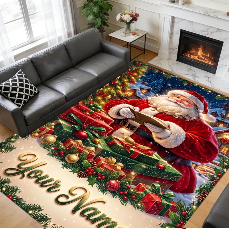 Christmas Custom Name Printed Square Area Rug Soft Non Slip Floor Carpet For Bedroom Holiday Gift
