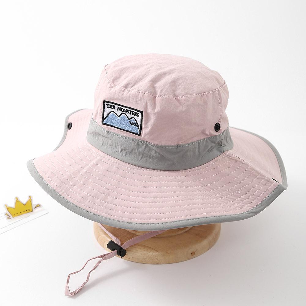Big Brim Drawstring Children Bucket Hats New Boy Girl Patchwork Quick-dry Cap Panama Sunhat Hiking Fishing Hat Fisherman Caps