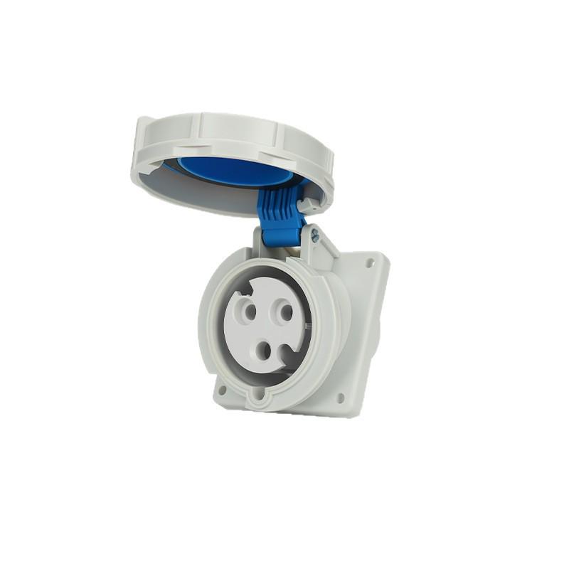 IP67 Waterproof Industrial Angled Plug Socket, 16A/32A, 3-Core, 4-Wire, 5-Pin, Flush Mount, Not Explosion-Proof