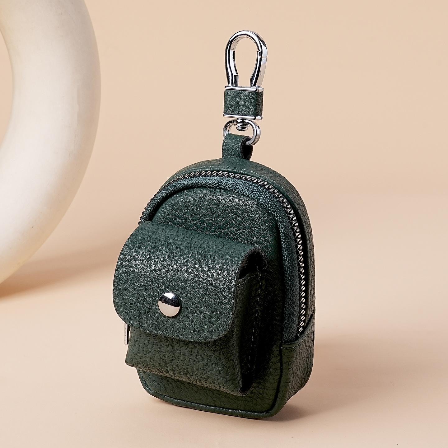 

Mini Pu Leather Coin Purse Zipper Earphone Bag Keychain Wallet for Men Women Gift зелёный