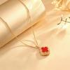 Vintage Red Four Leaf Clover Earring Necklace Set Women Gold Plated Copper With 5A Zirconia Lightweight Elegant Jewelry