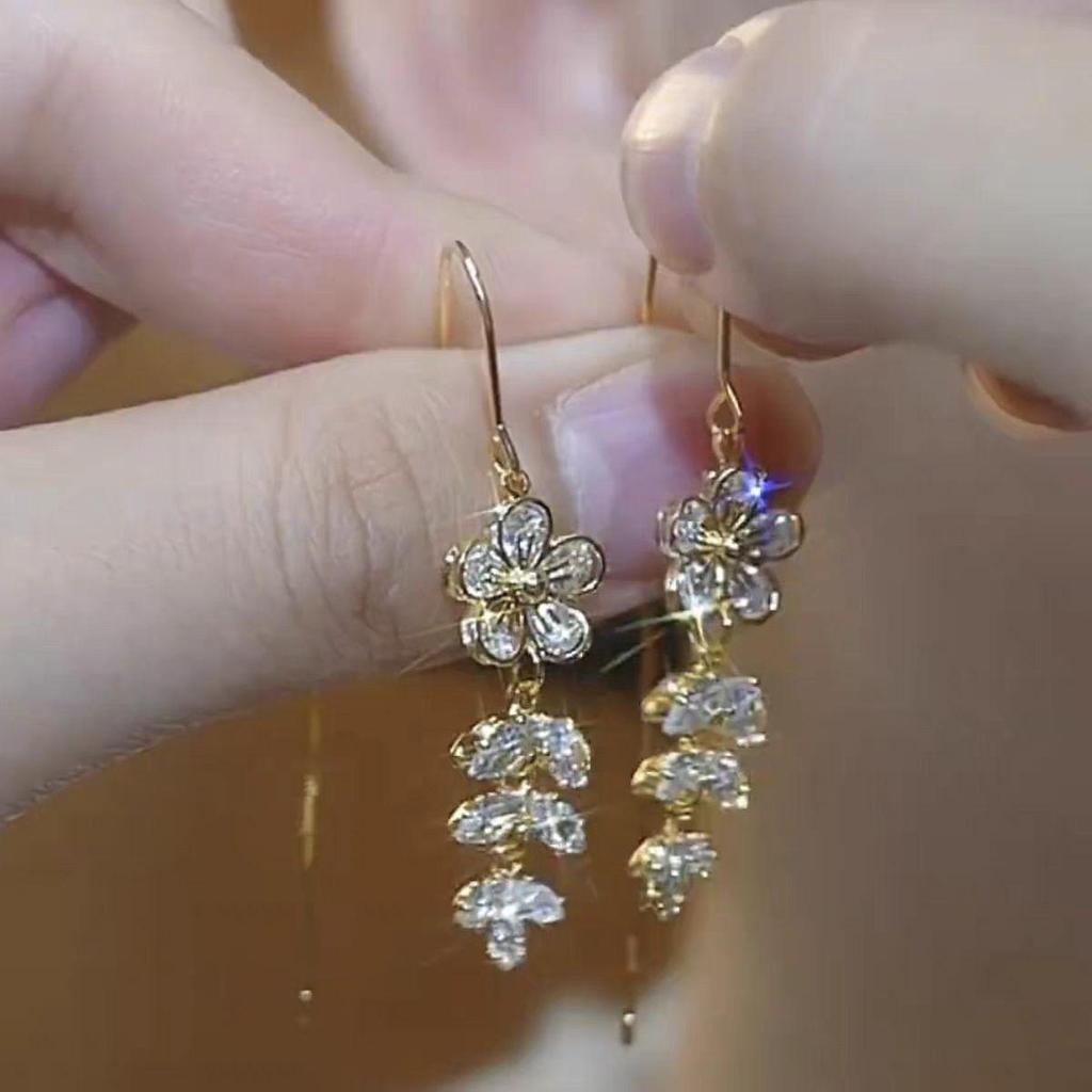 Korean Tassel Long Flower Earrings for Women - Light Luxury Niche Trend 2024