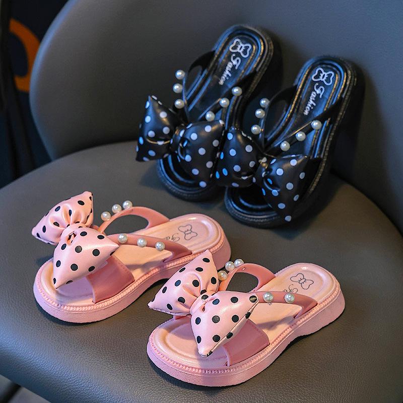 Girls' Summer Slippers for Toddlers, Indoor Non-Slip Home Slippers for Girls, Children's Bowknot Parent-Child Sandals, New Model