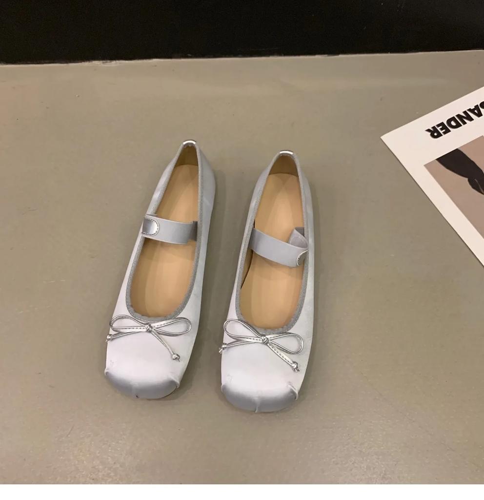 Luxury Lace Tie Leg Satin Silk Ballet Flats Woman Square Toe Bowknot Elastic Band Ballerinas Ladies Wedding Floral Shoes2025