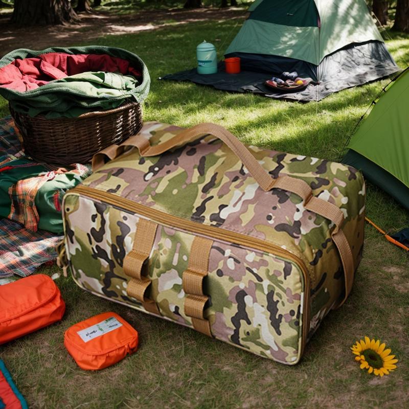 Waterproof Camping Utensil Bag Seasoning Jar Pouch Large Zippered Portable Camp Utensil Bag for Picnic Barbecue Traveling