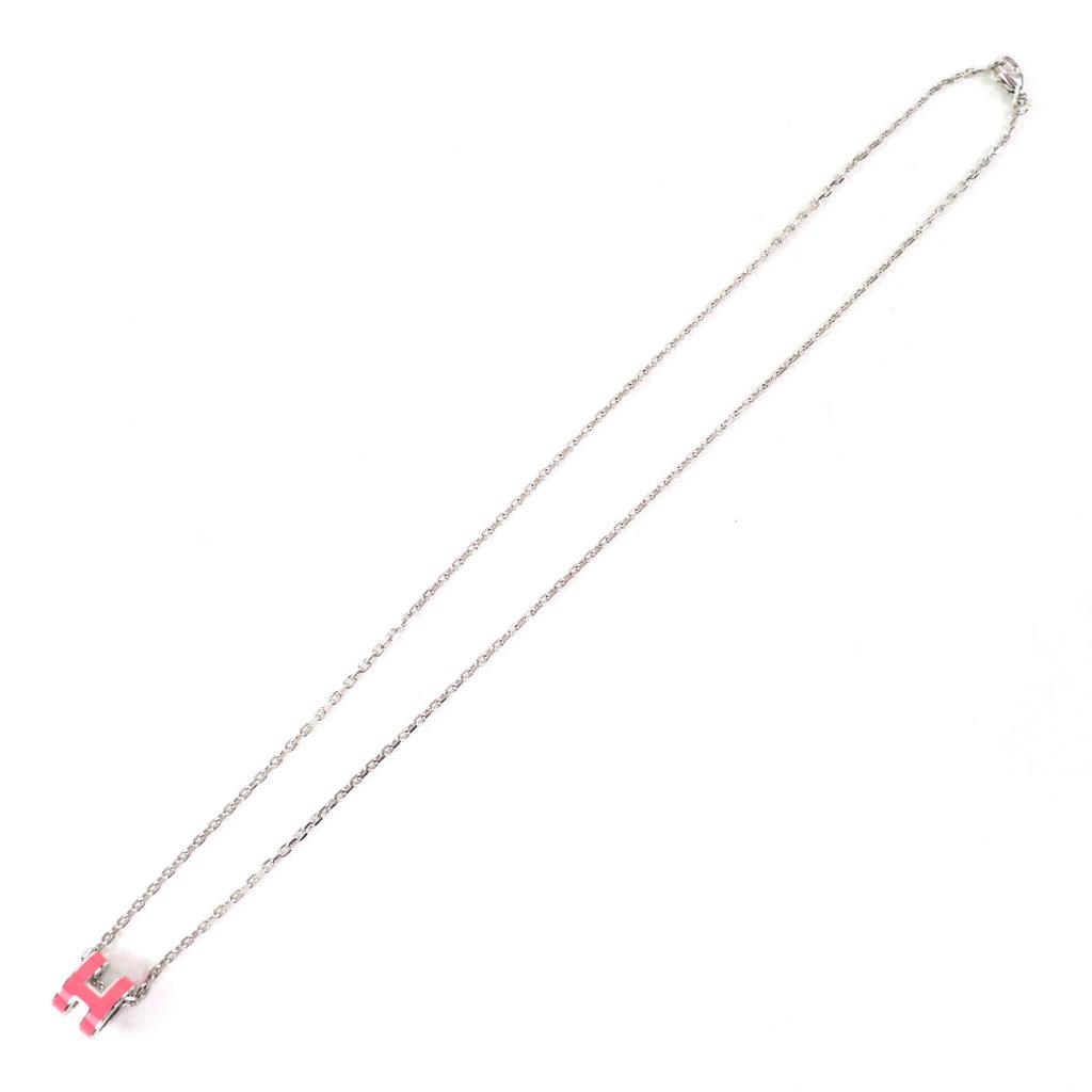 Excellent HERMES Necklace Mini Pop H Pendant Pendant Pink Silver Women Used