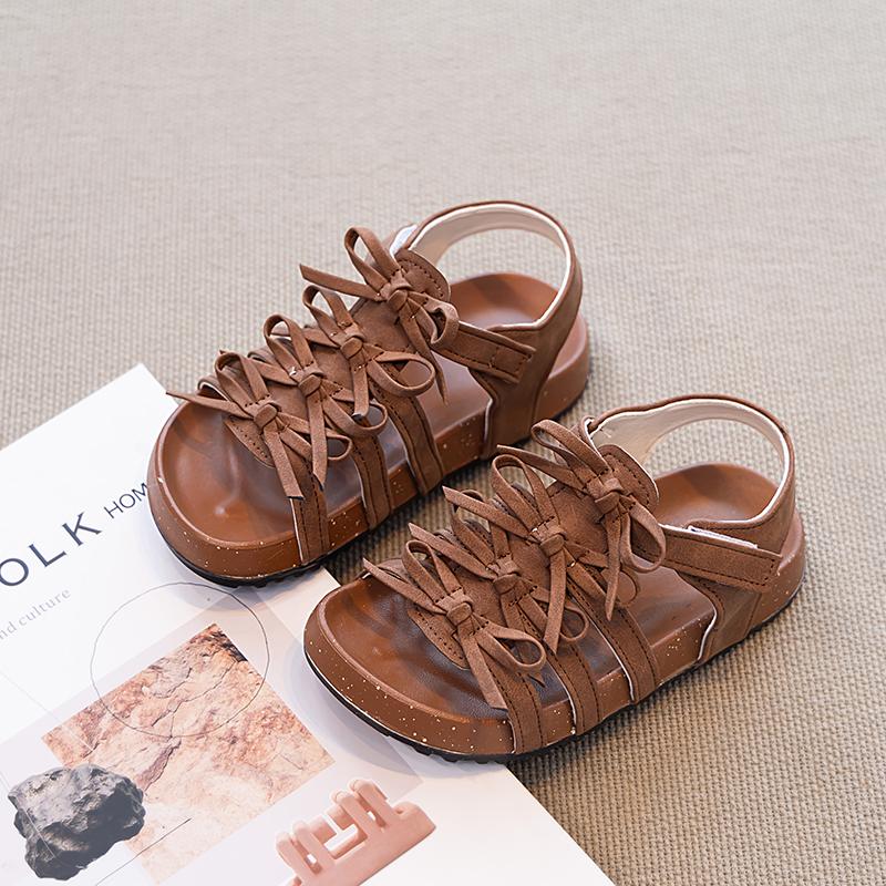 

Girls Beach Shoes Roman Style Children Princess Shoes with Sweet Bows 2025 Summer New Kids Sandals Open Toes Soft Sole Chic 26 кофейный