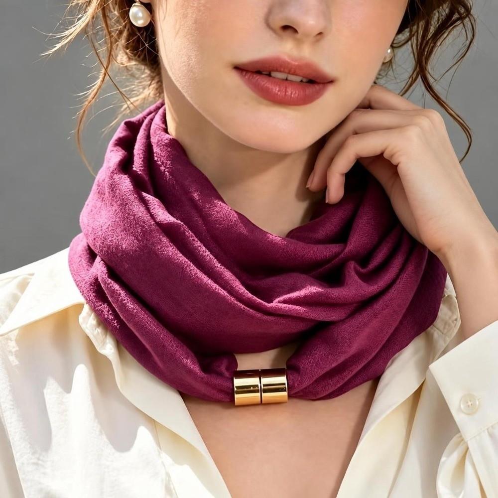 Magnet Clasp Neck Scarf Solid color Silk Scarf Minimalist Magnetic Buckle Scarf Spring
