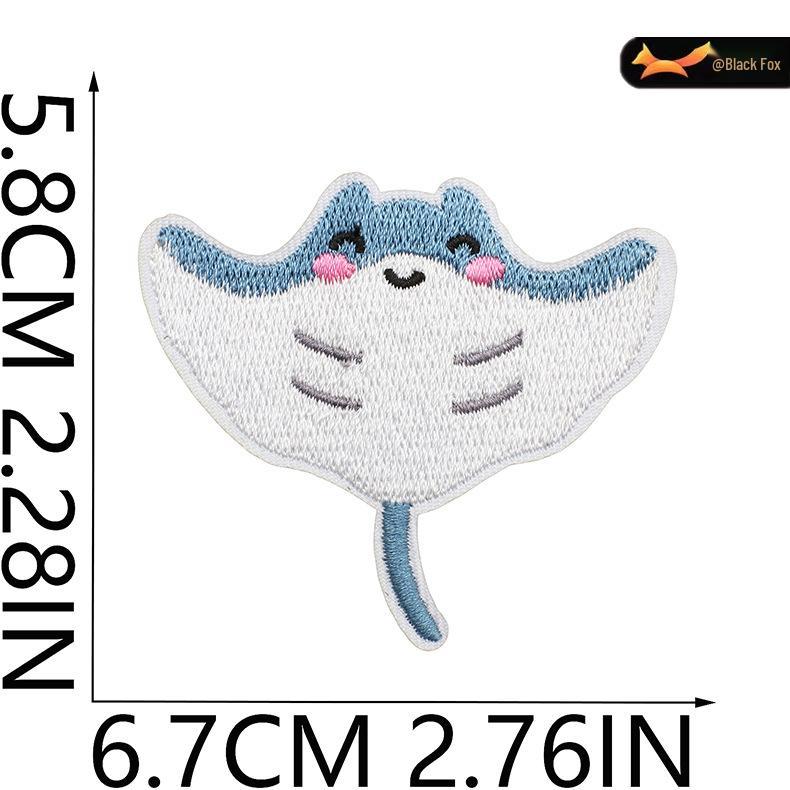 Black Fox Marine Life Cartoon Embroidered Patches for Children's Bags