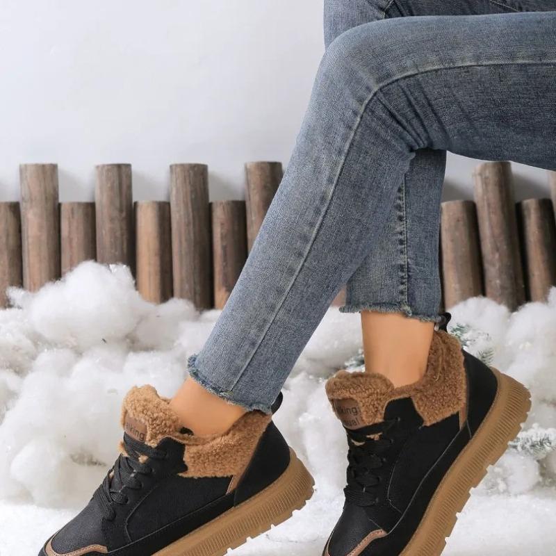 Women's New Winter Round-Toe Thick Soled Casual Warm Fluffy Shoes for Comfortable Anti-Slip Flat Low-Top Casual Boots