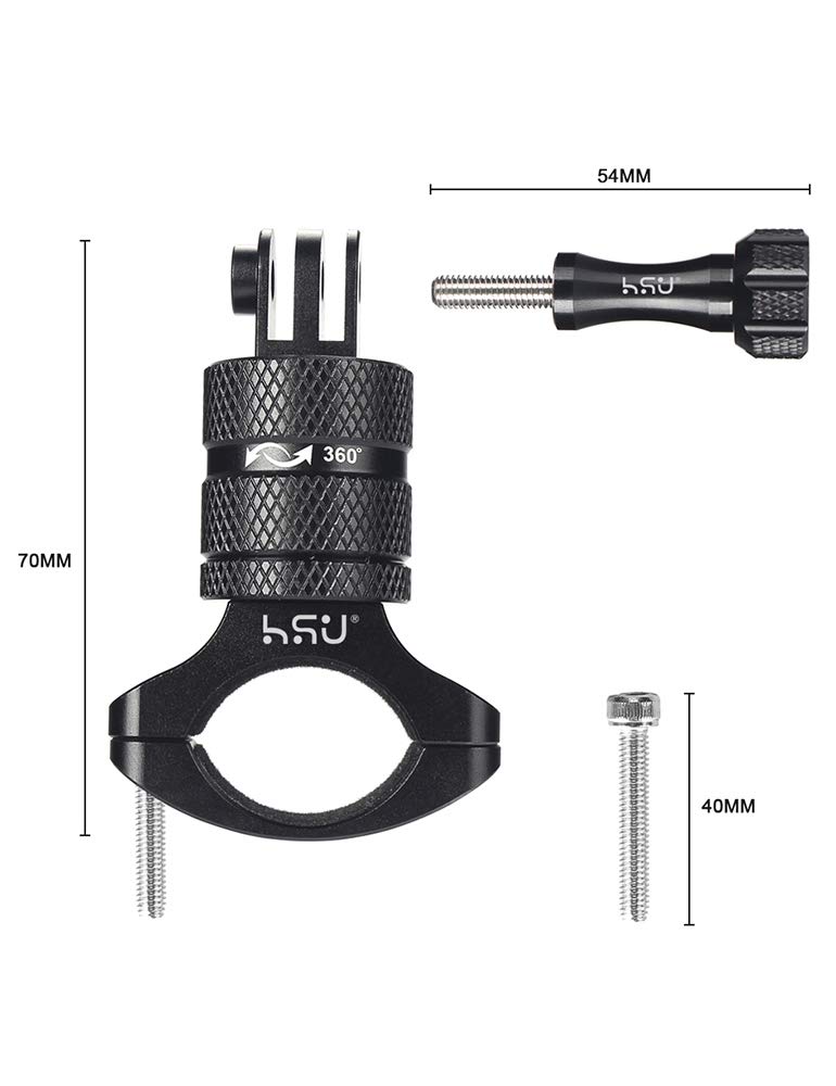 HSU Handlebar GoPro Bicycle Holder Aluminum Seatpost Camera Rotation Mount, Holder, 360° (Black)