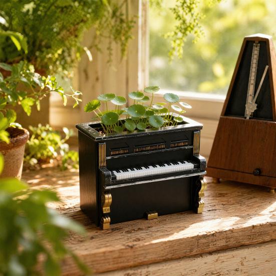 Yousheng Retro Piano Decorative Planter Pot, Resin Flower Pot with Gold Trim for Succulents, Creative Desktop Home Decor, Waterproof Mini Plant