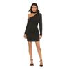 Women Fashion Nightclub Dress Party Slanting Shoulder Dress Sexy Long Sleeve Dress