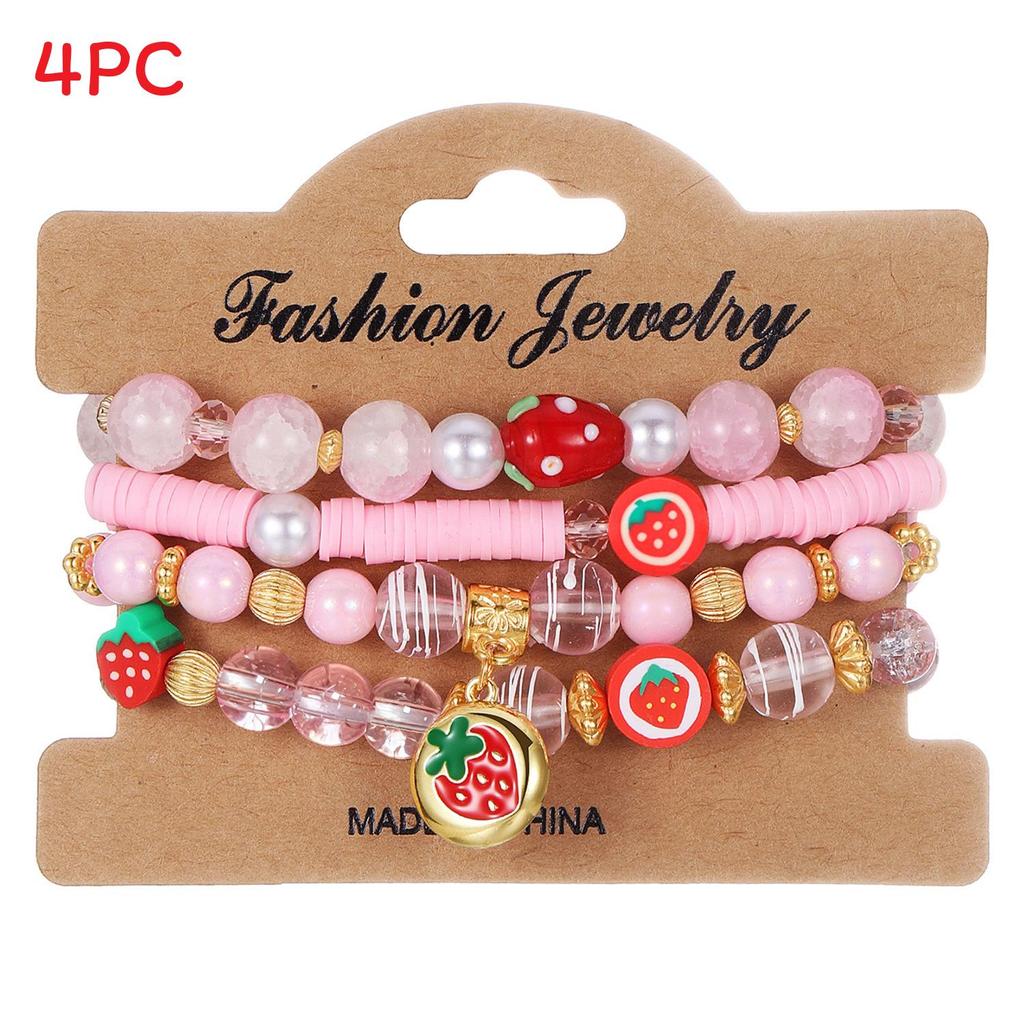 Strawberry Pendant Beaded Bracelet Set With Crystal Glass For Womens Fashion Accessories