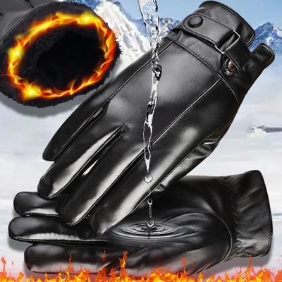 Men Women Leather Gloves Winter Screen Warm Thickened Plush Military Guantes Non-Slip Windproof Outdoor Knitted Riding Glove