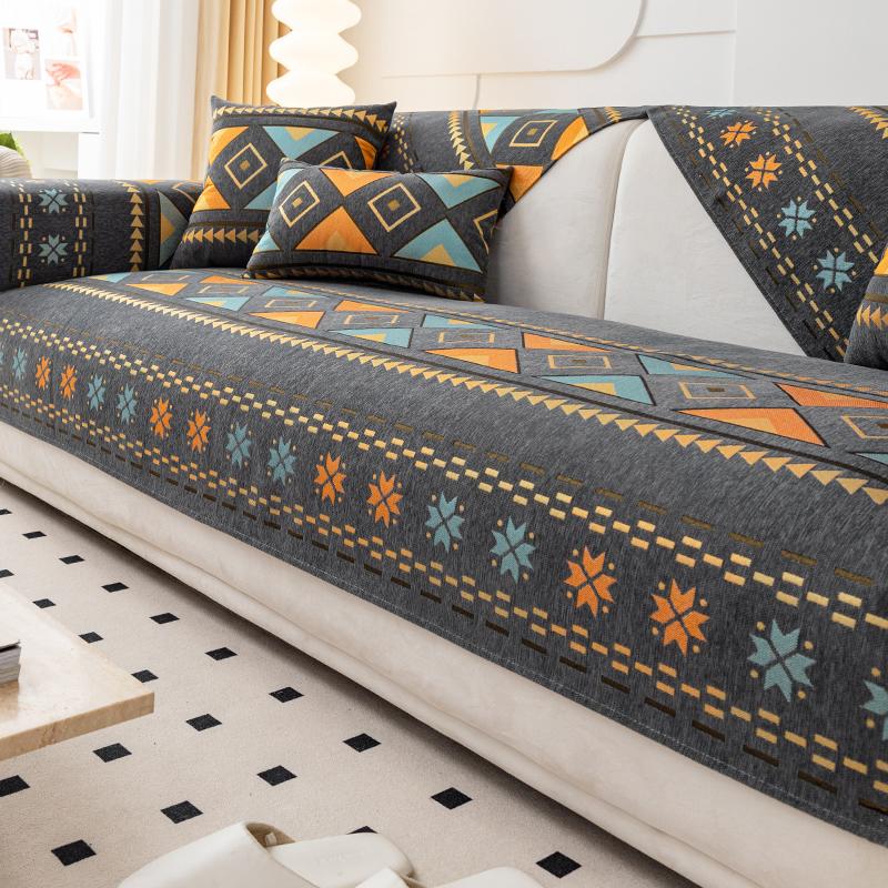 Bohemian Style Sofa Mat, All-season Universal, Anti Slip, Scratch Resistant, Pet Friendly 1/2/3/4 Sofa Protective Cover