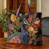 Retro Canvas Handbag Floral Women Purse Cute Animal Designs Tote Bag 14-Inch Laptop Compatible Commuter Tote for Shopping Weekend Outings