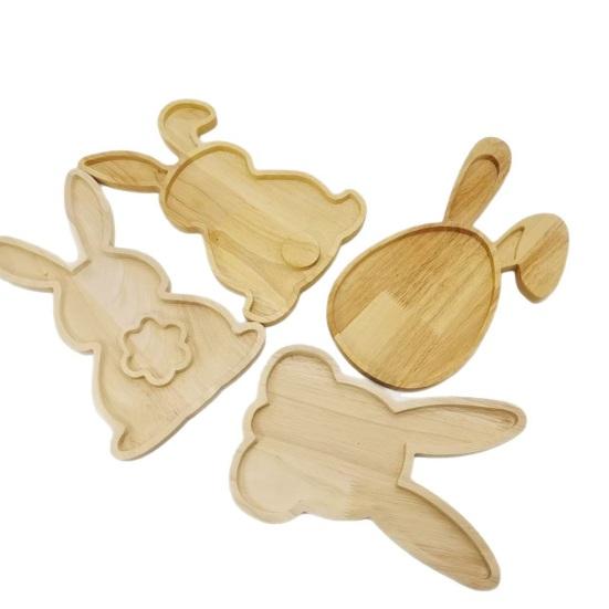 Easter Bunny Serving Tray Rustic Rectangular Platter for Snacks Meals Stackable Wood Dinner Plate for Home Kitchen Party Picnic
