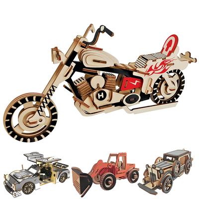 DIY Wooden Car Motorcycle 3D Assembly Model Board Toys Wooden Puzzle Board Car Model Educational Toys Craft Kits Desk Decoration