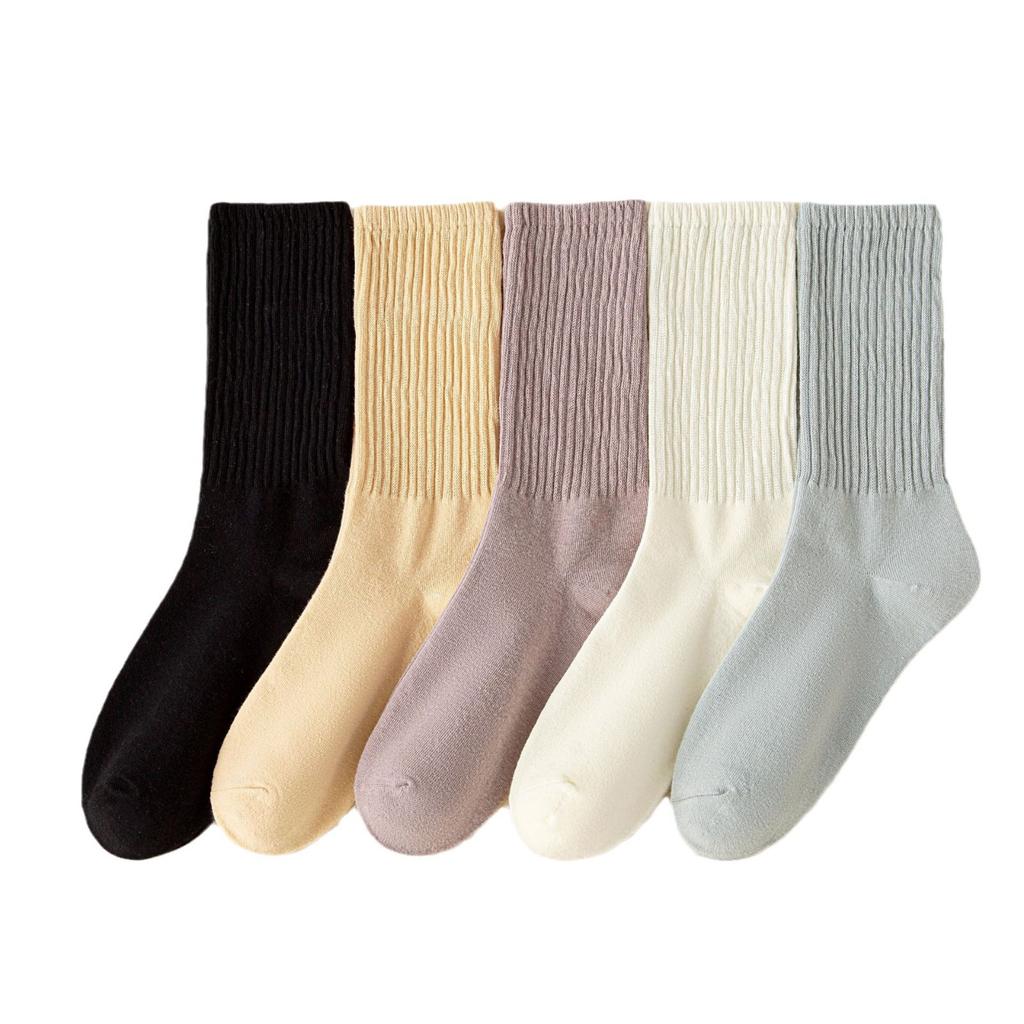 Women's Autumn and Winter Mid-calf Socks, Solid Cotton Socks, Knitted Long Socks, Pile Socks, Versatile Long Calf Socks for Women