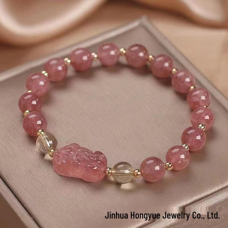 Fortune-Attracting Yellow Rutilated Quartz Bracelet with Gold-Swallowing Beast Design – Unique Jewelry Gift for Women