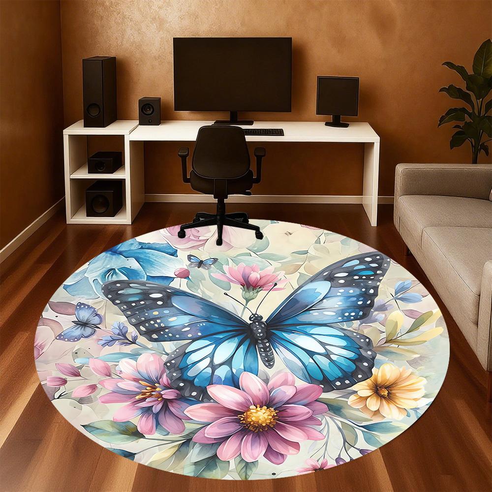 1pc Butterfly Flowers Round Chair mat Area Rug - Non-Slip, Floor Mat for Office, Bedroom, and Indoor Decor c1125464