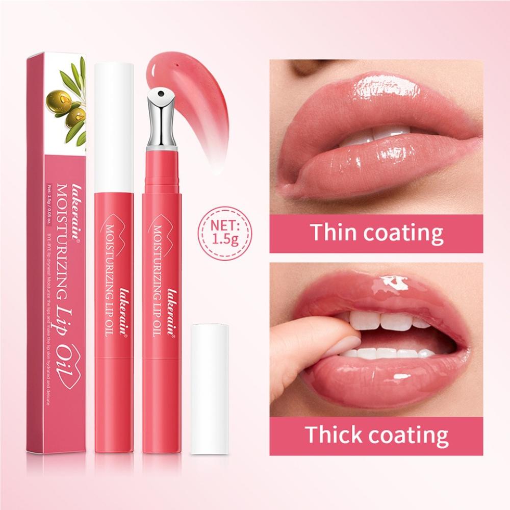 Lakerain Moisturizing Lip Oil with Massage Metal Applicator, Hydrating Glossy Lip Essence, Long Lasting Nourishing Lip Care for Dry Chapped Lips