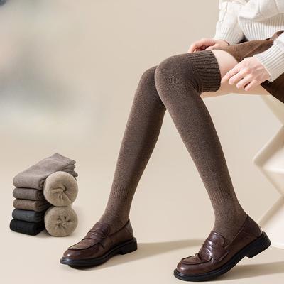 Knee-high Socks for Women, Autumn and Winter, Plush and Thickened Calf Socks, Winter Long Leg Solid Color Knee Protection Socks