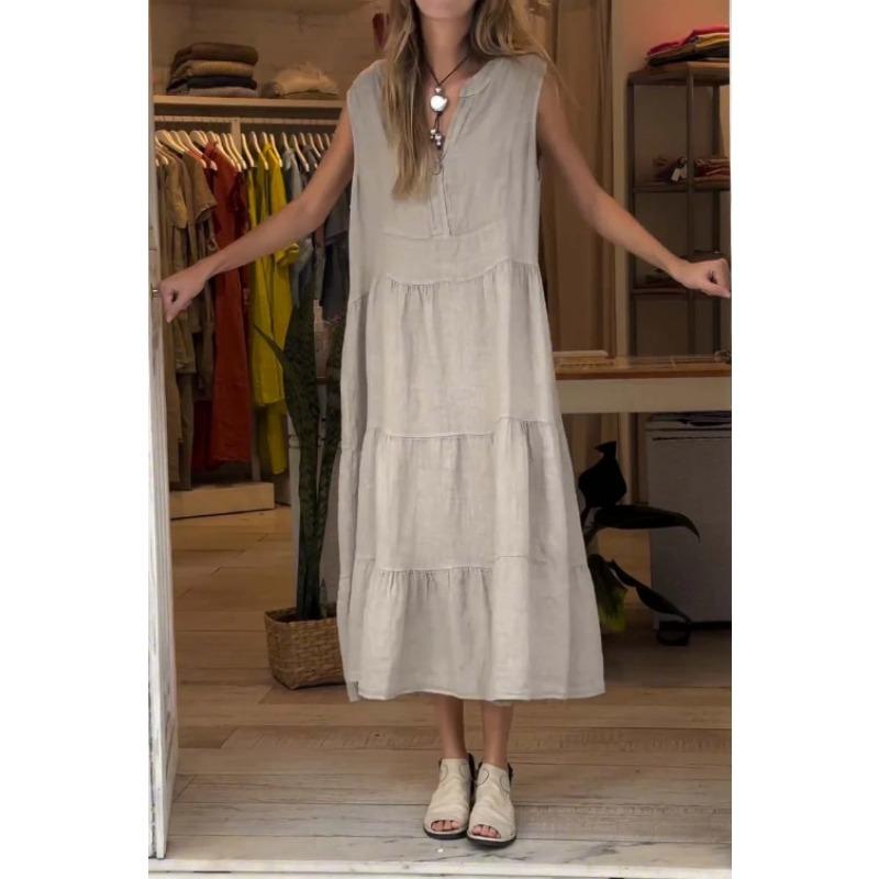 

Новое женское платье из хлопка и льна, длинная юбка, женская одежда для внешней торговли 5XL хаки