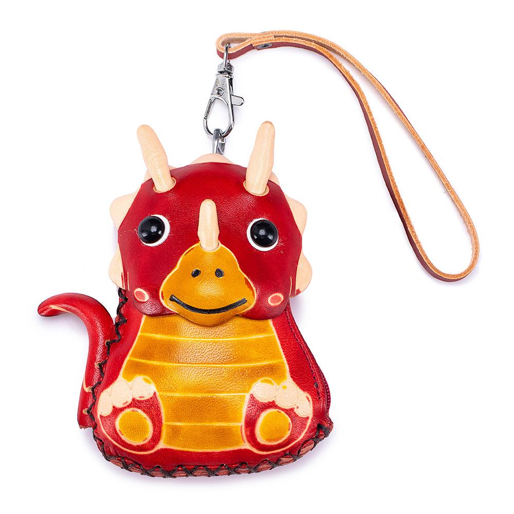 Cowhide Creative Handmade Change Bag, Wrist Bag, Key Bag, Coin Bag, Zodiac Animal Storage Bag