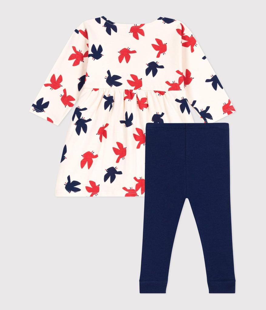 Dress Leggings Set A0CUZ Milky 18 months 81cm [Petit Bateau] + White/Multicolor