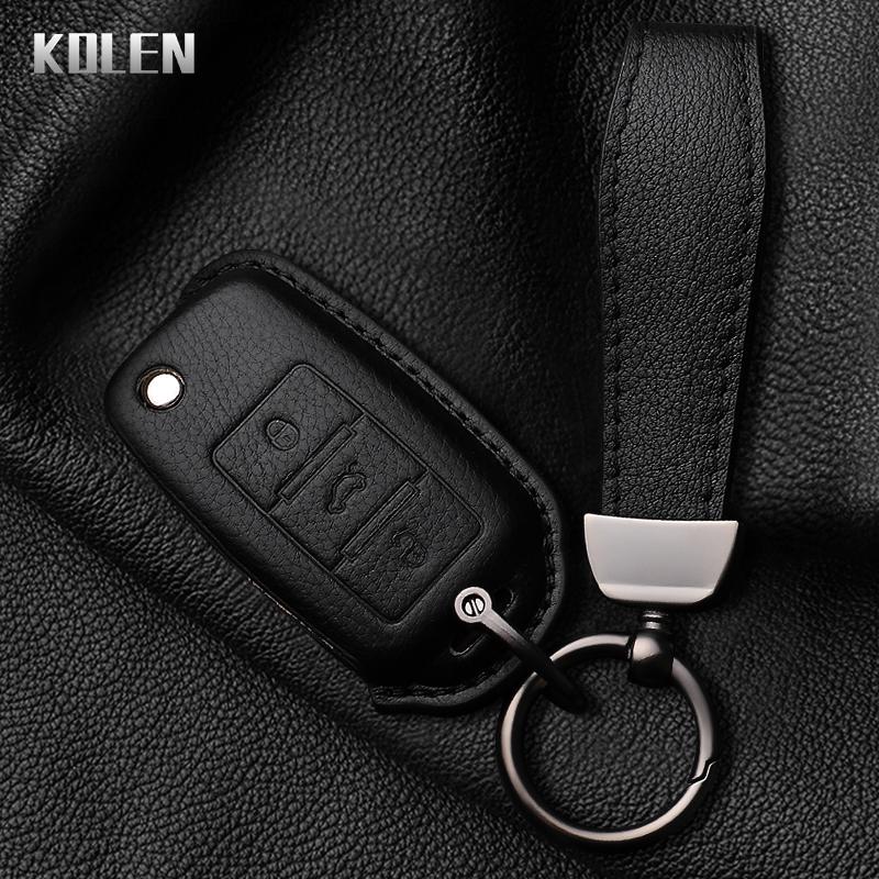 Genuine Leather Auto Key Fob Cover Case Housing Remote Fit For Vw Volkswagen Polo Tiguan Passat B5 B6 B7 Golf 4 5 6 Mk6 Jetta Lavida Fit For Skoda