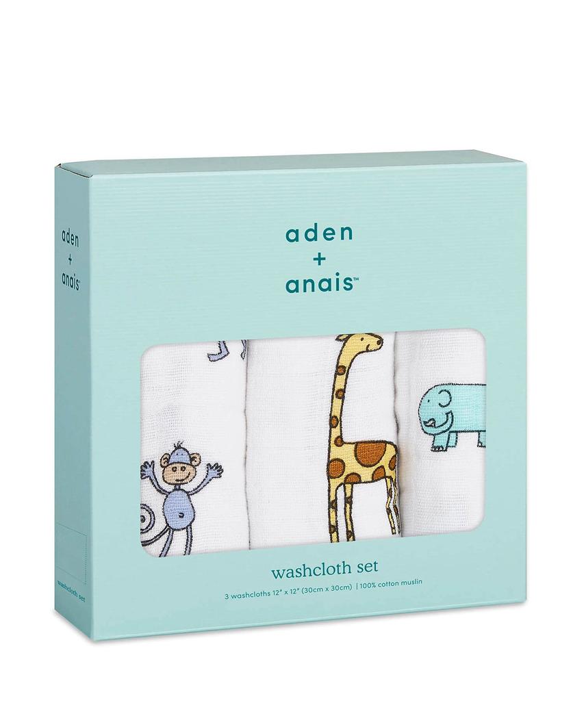 Aden Anais Washcloth Jungle Jam Set of 3 30x30cm Muslin Cotton with Loop Baby Gift WCADAB3048 +