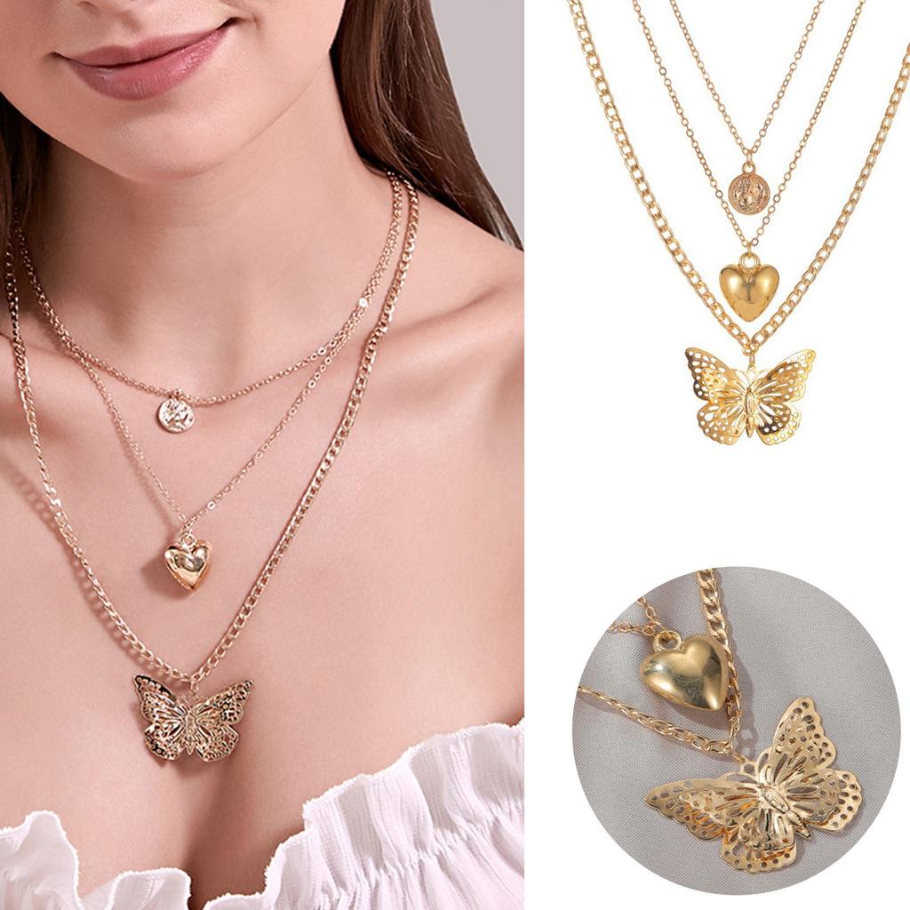 Love Hollowed Out Butterfly Necklace Multilayer Women's Sweater Chain