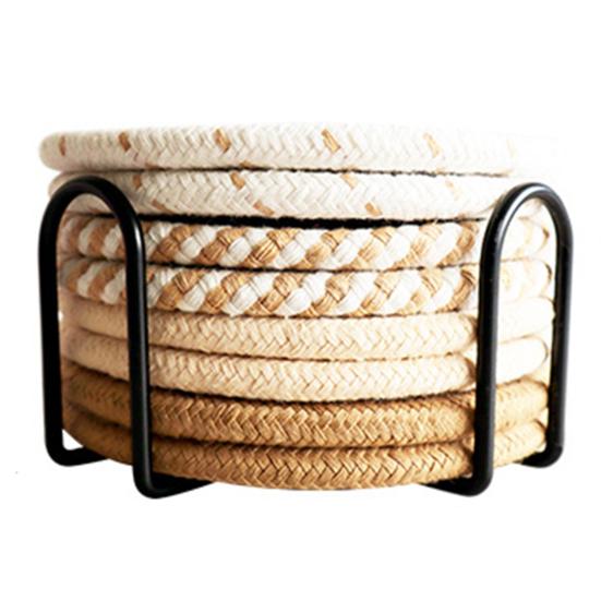 Cotton Rope Coaster Mug Mat with Stand Heat-Resistant Non-Slip Table Protector Reusable
