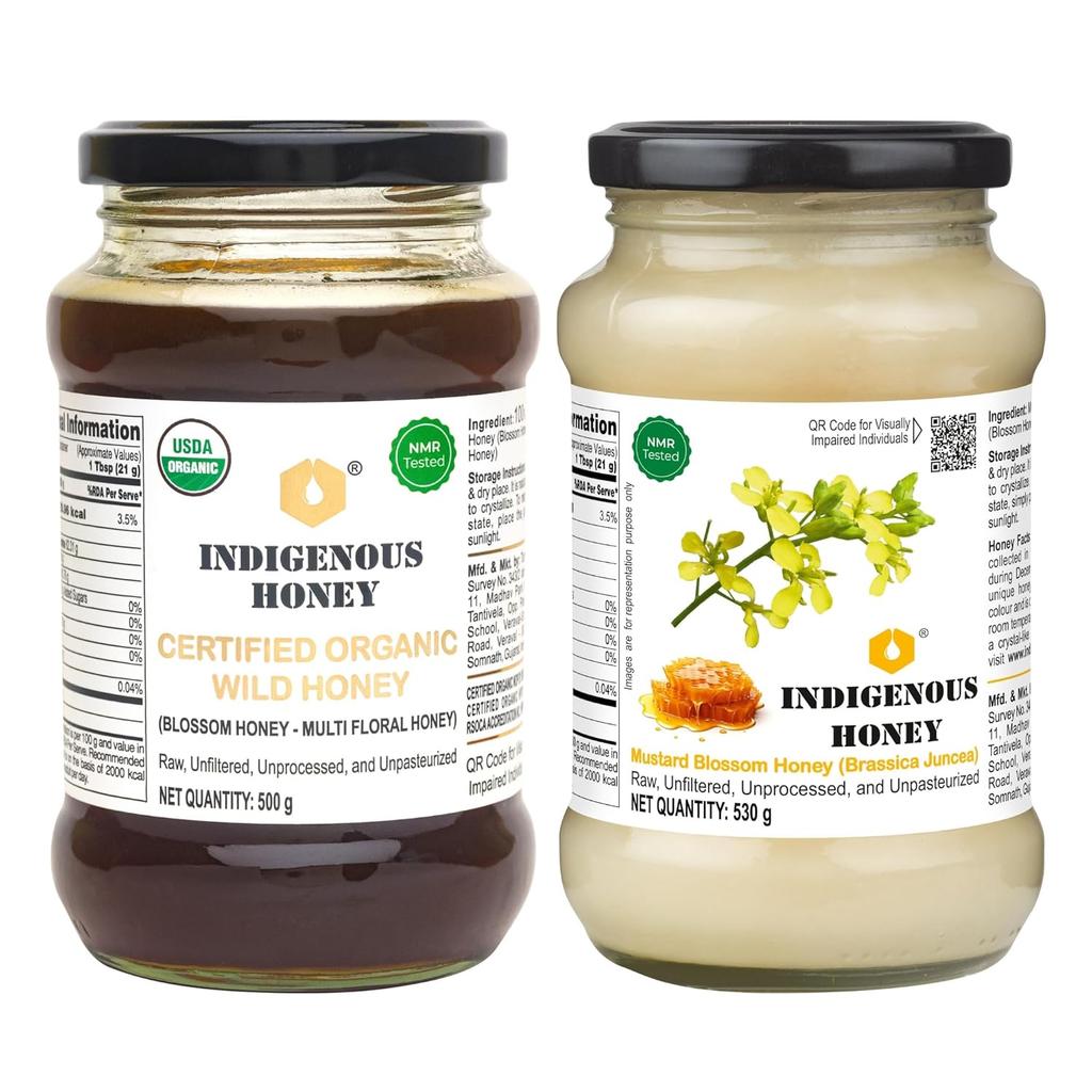 INDIGENOUS HONEY Certified Organic Wild Honey with Nmr tested Raw Crystalized Honey Pure Natural Unprocessed combo pack